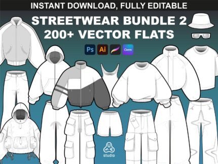 Streetwear Mockups Bundle for Tech Pack Templates & Clothing Brands. Streetwear Vector Mockups for Adobe Illustrator, Procreate and Canva.